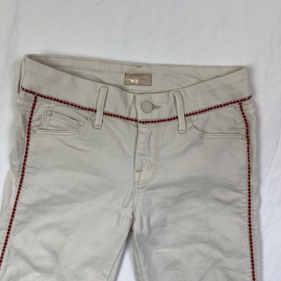 Mother The Looker Ankle Zip Embroidered Barefoot Princess Ivory Jeans 24 Pant - Picture 3 of 16